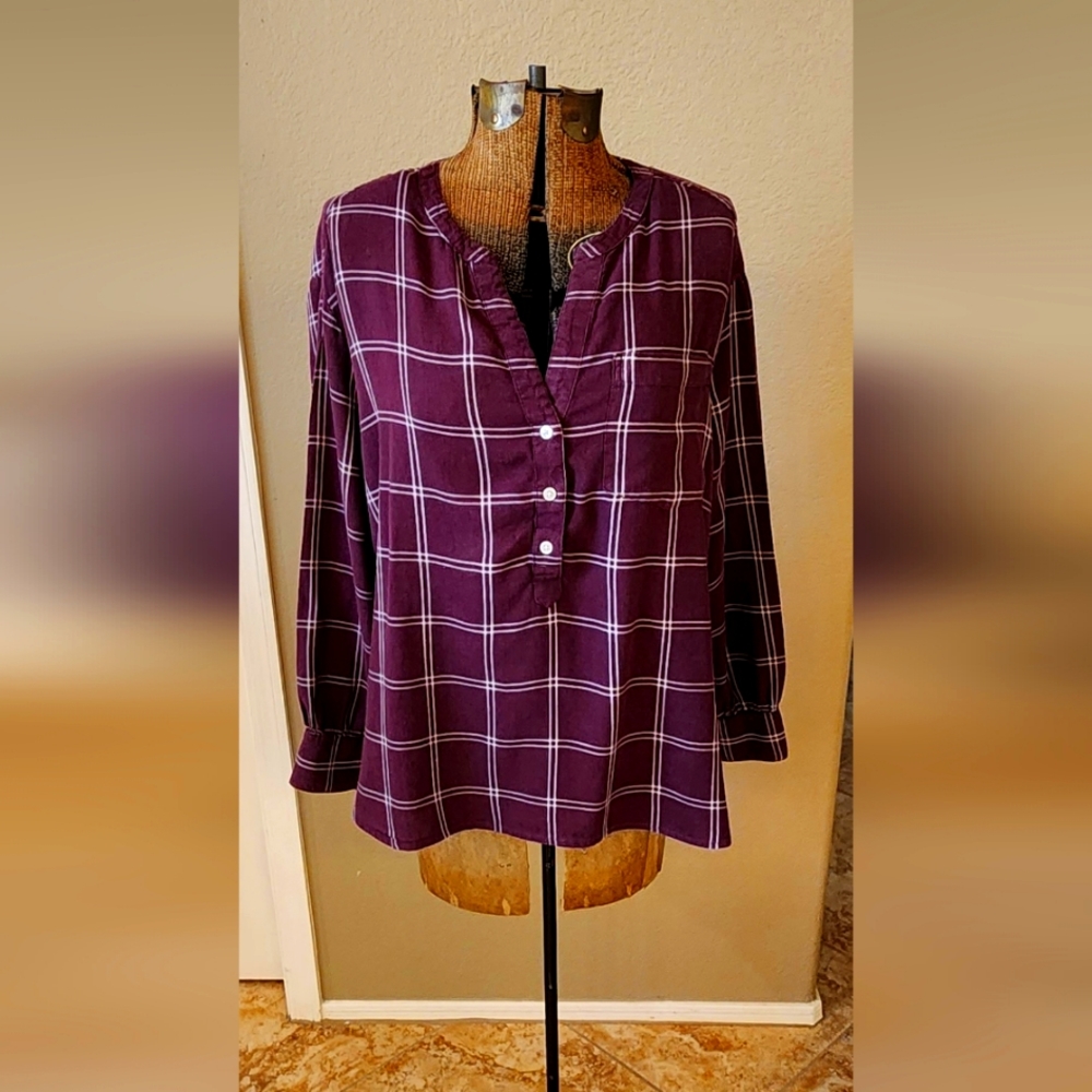 Old Navy large maroon plaid long-sleeved shirt.
